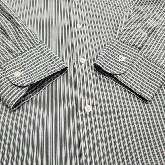 1901 Mens Dress Shirt 17 34-35 Athletic Fit Long Sleeve Cotton Striped Green - Picture 7 of 15